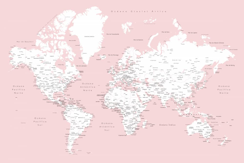 Soft Pink World Map by Rosana Laiz Blursbyai — canvas wall art