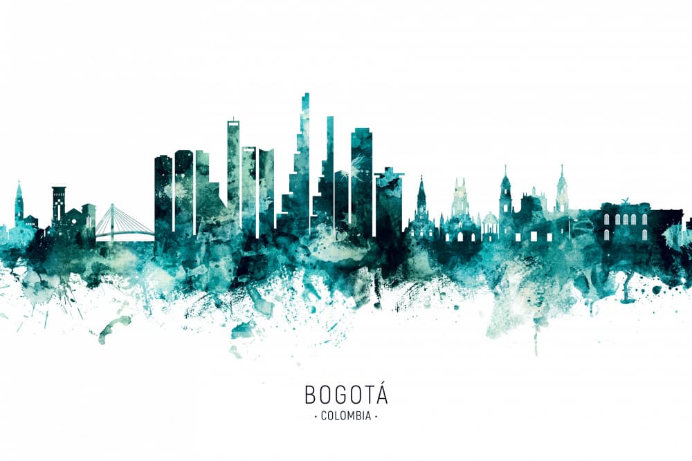 Bogota Teal Skyline by Michael Tompsett — canvas wall art