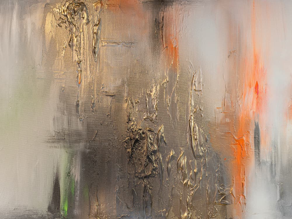 Dynamic Gold Orange Abstract by Anete Purina-Purite — canvas wall art