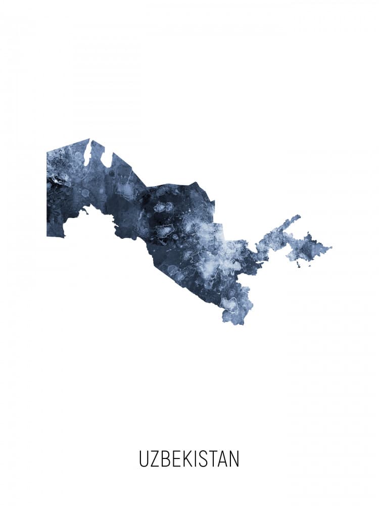 Uzbekistan Blue Map by Michael Tompsett — canvas wall art