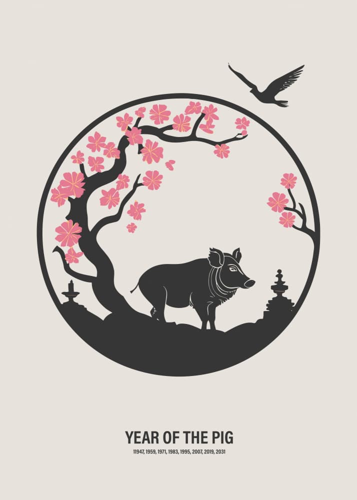Year of the Pig Blossom by Paperago — canvas wall art