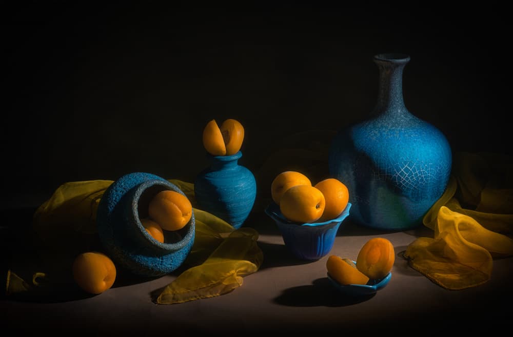 Blue and Golden Still Life by Lydia Jacobs — canvas wall art