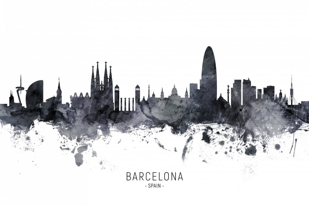 Barcelona Skyline Silhouette by Michael Tompsett — canvas wall art