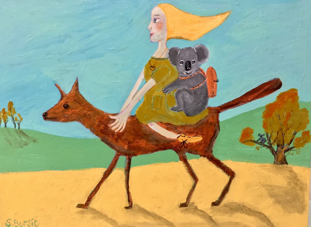 Girl Koala Deer Journey by Sharyn Bursic — canvas wall art