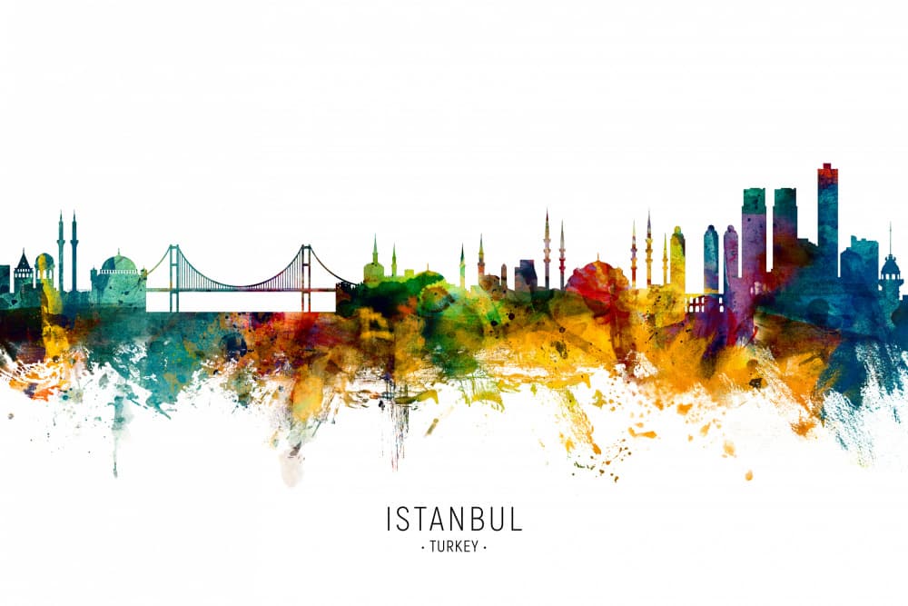 Colorful Istanbul Skyline by Michael Tompsett — canvas wall art