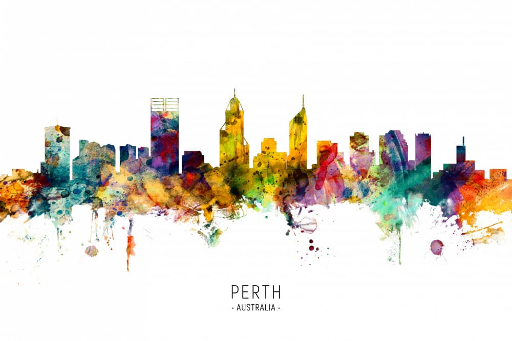 Colorful Perth Skyline by Michael Tompsett — canvas wall art