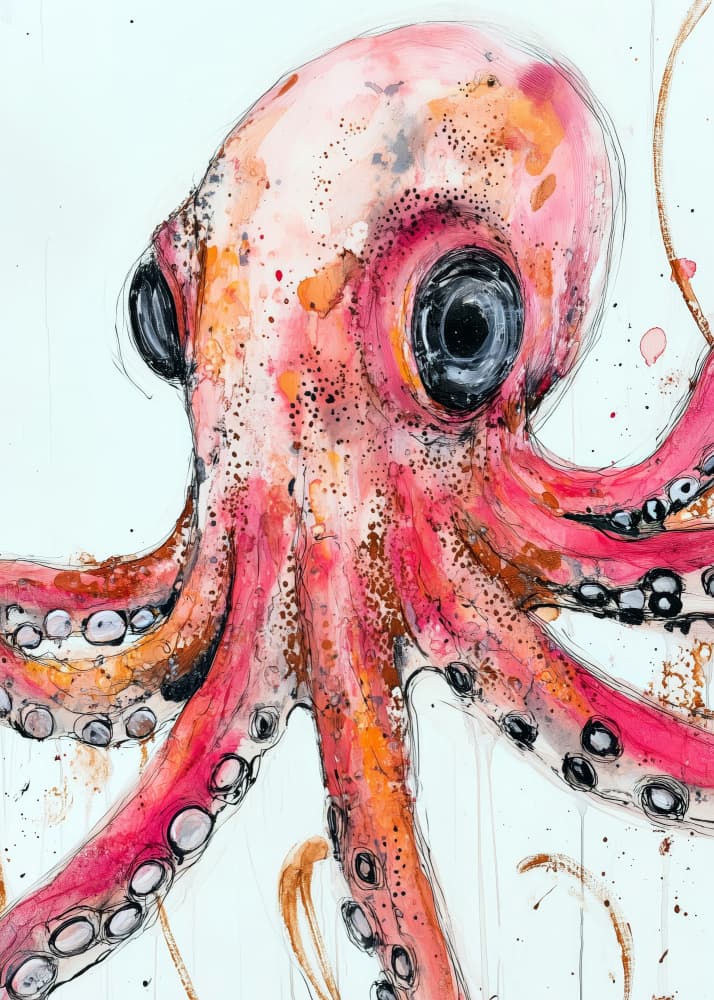 Vibrant Pink Octopus by Justyna Jaszke — canvas wall art