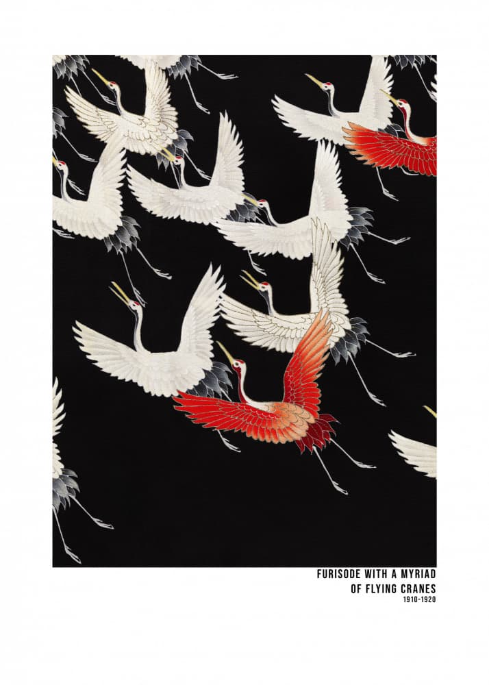 Furisode With a Myriad of Flying Cranes (1910–1920)   Japanese by Vintage Japanese — canvas wall art