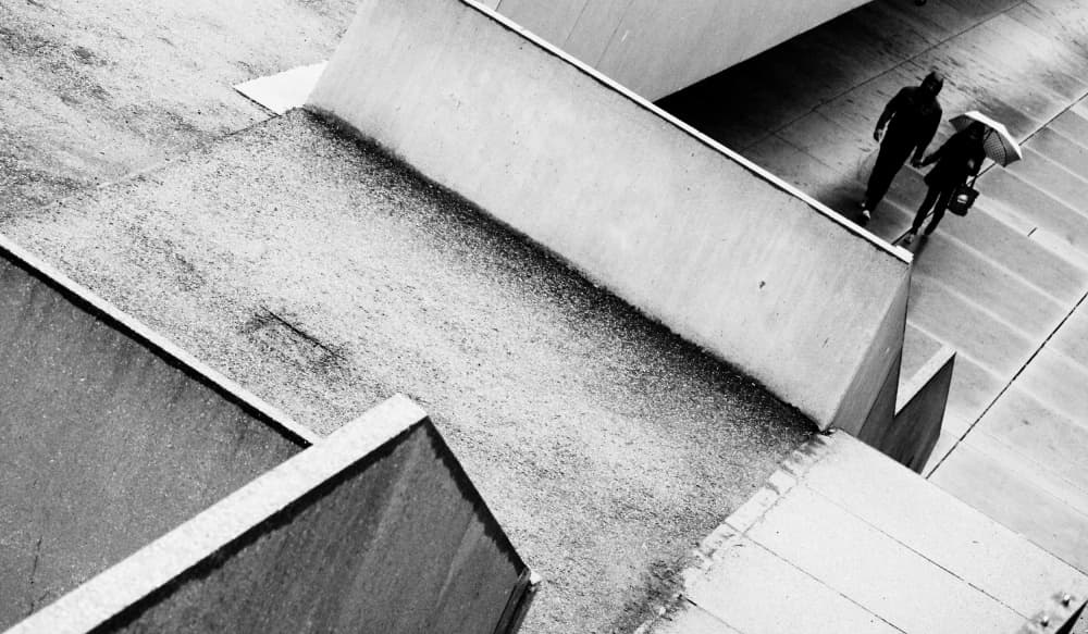 Couple Walking Urban Geometry by Jian Wang — canvas wall art