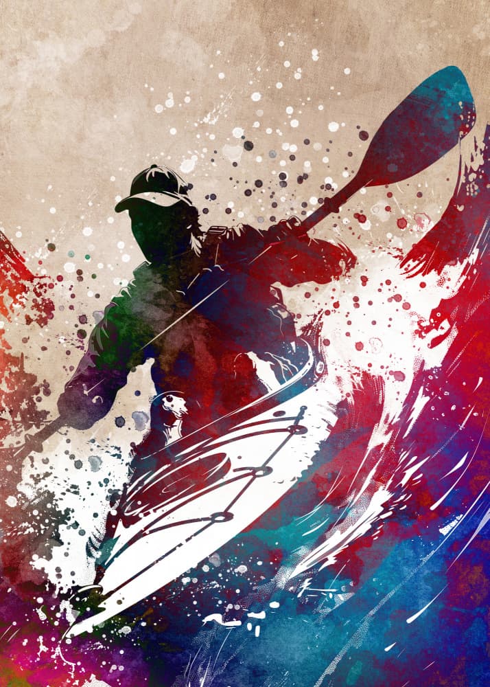 Dynamic Whitewater Kayaker by Justyna Jaszke — canvas wall art