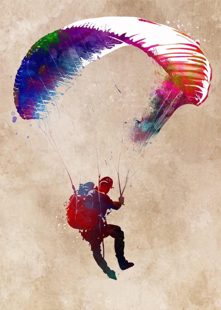 Vibrant Paraglider Flight by Justyna Jaszke — canvas wall art