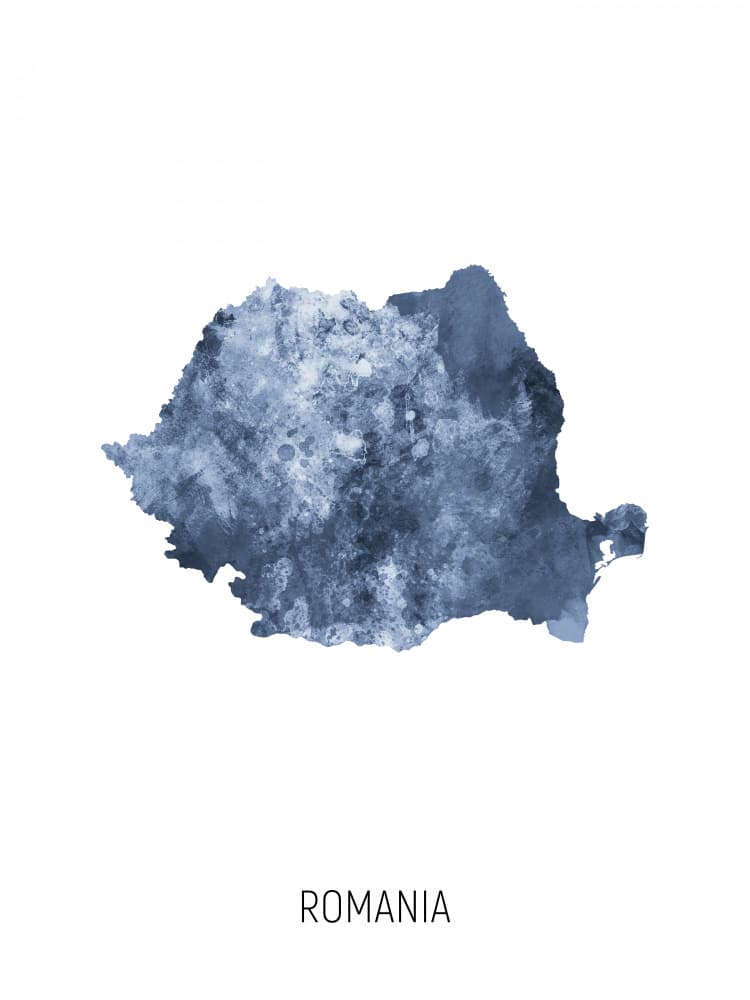 Romania Watercolor Map by Michael Tompsett — canvas wall art