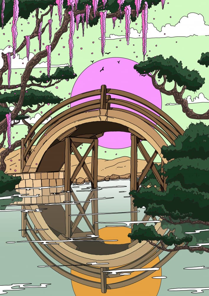 Wisteria Moon Bridge by Nicholas — canvas wall art