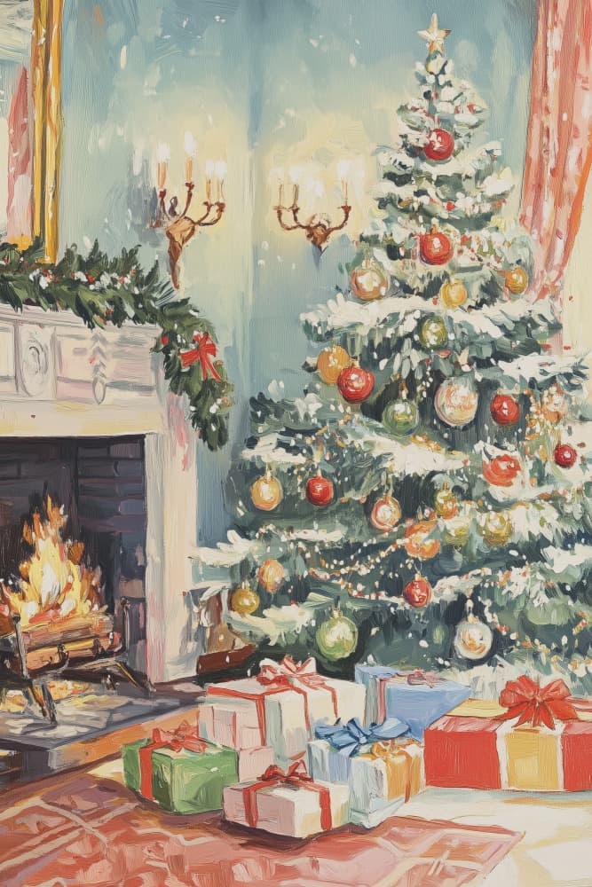 Cozy Christmas Fireplace by Melloi Art Prints — canvas wall art