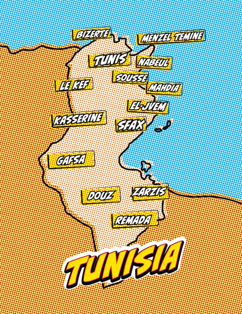 Tunisia Pop Art Map by Nicholas — canvas wall art