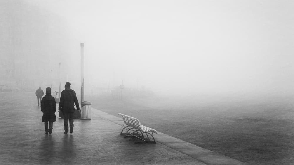 Foggy Waterfront Walk by Bruno Flour — canvas wall art