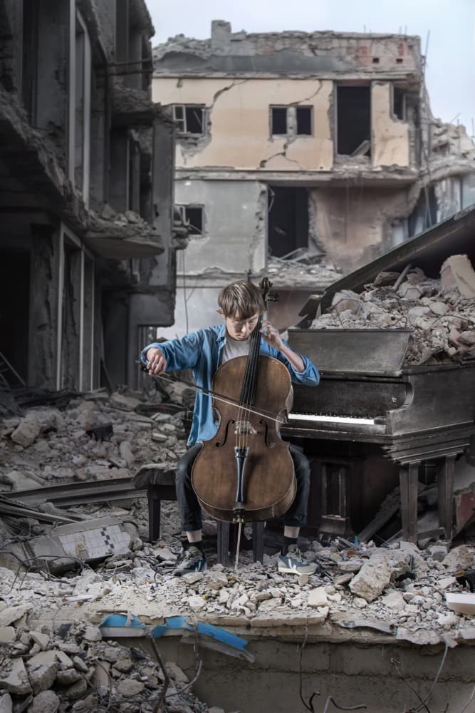 Cello Amidst Ruins by Marcel Egger — canvas wall art
