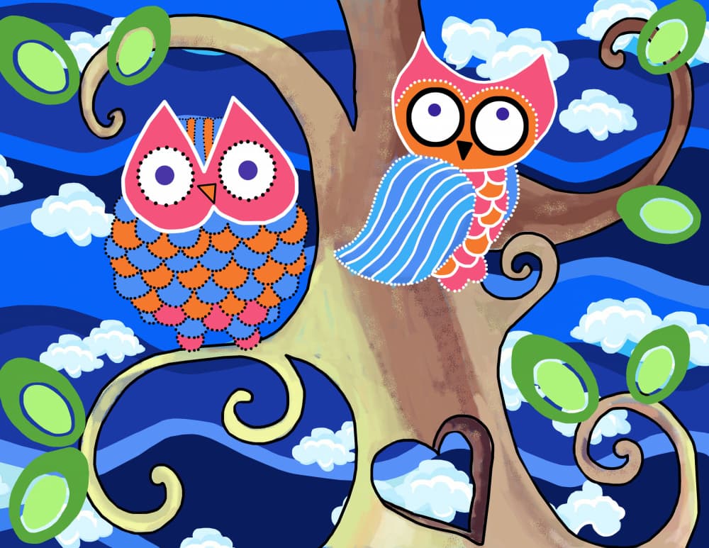Whimsical Night Owls by Lynnda Rakos — canvas wall art