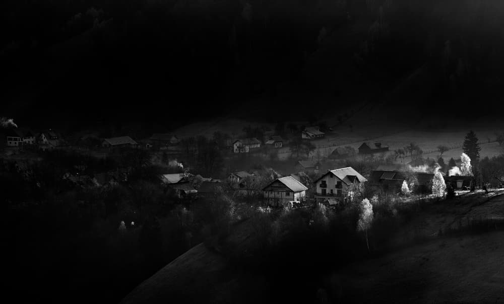 Misty Mountain Village by Julien Oncete — canvas wall art