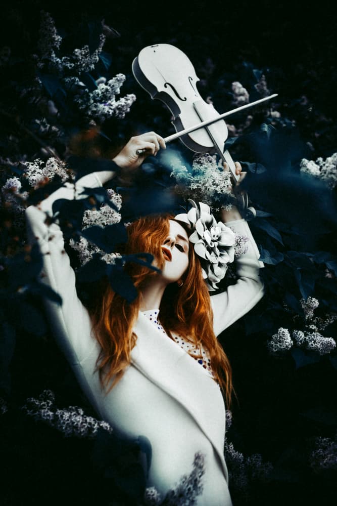 Red Hair White Violin by Ruslan Bolgov — canvas wall art