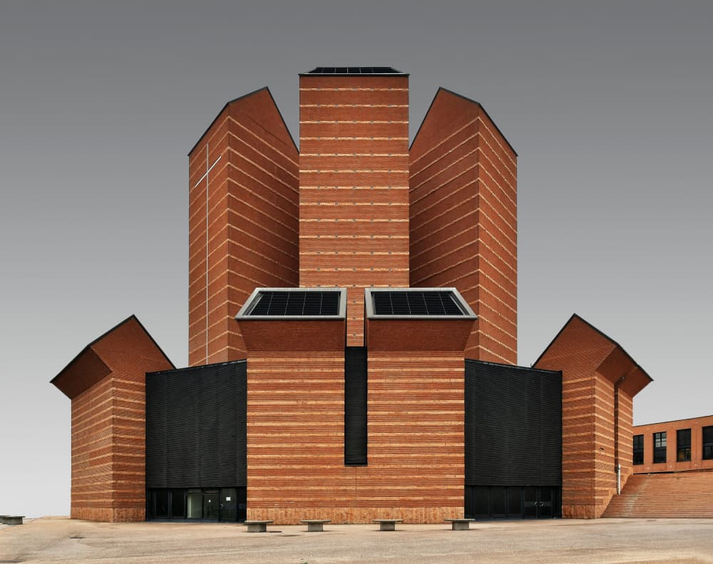 Geometric Brick Facade by Renate Reichert — canvas wall art