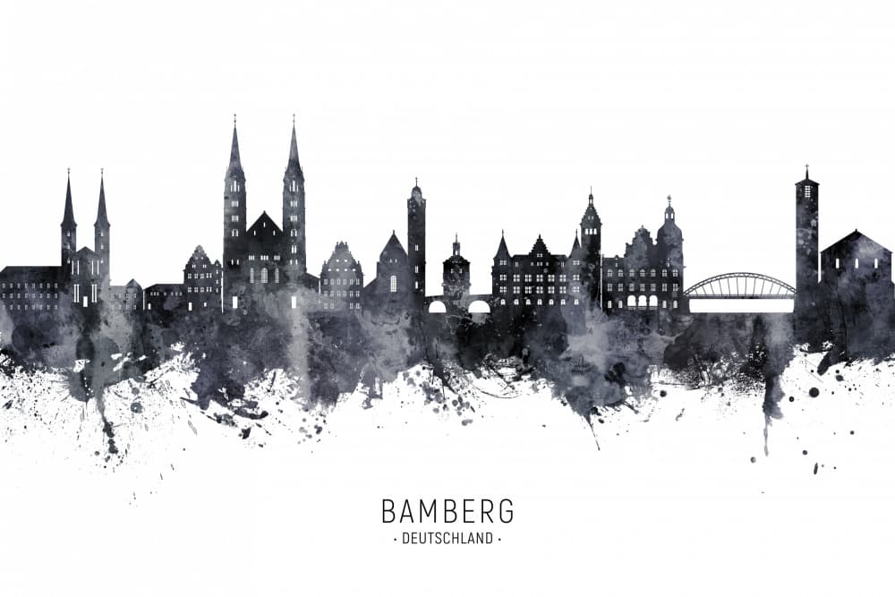Bamberg Germany Watercolor Skyline by Michael Tompsett — canvas wall art