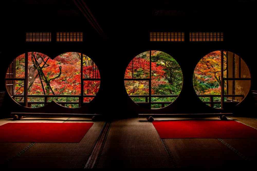 Zen Autumn Window Garden by Juri Aoki — canvas wall art