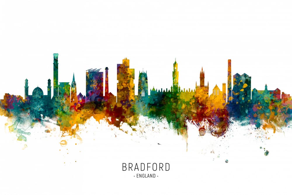 Colorful Bradford Skyline by Michael Tompsett — canvas wall art