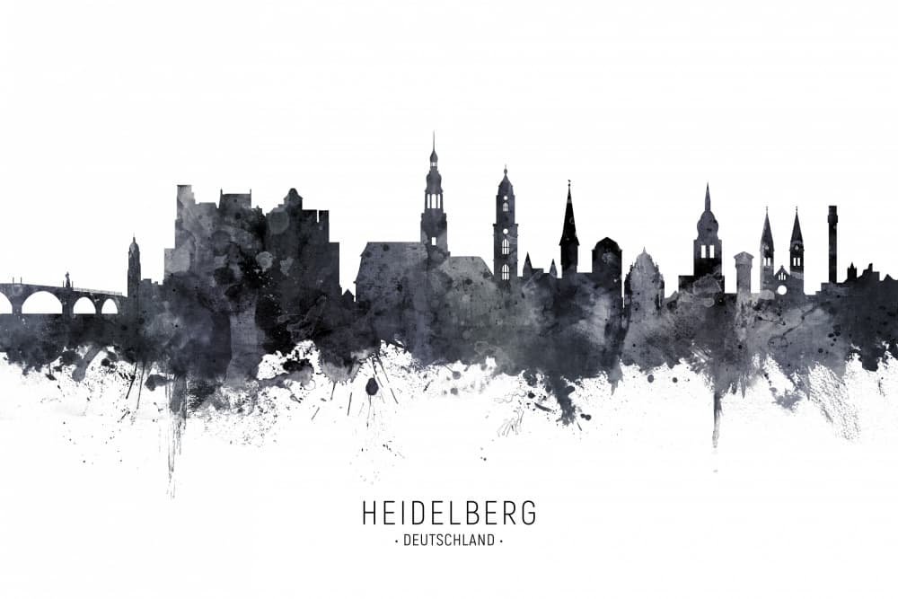 Heidelberg Watercolor Skyline by Michael Tompsett — canvas wall art