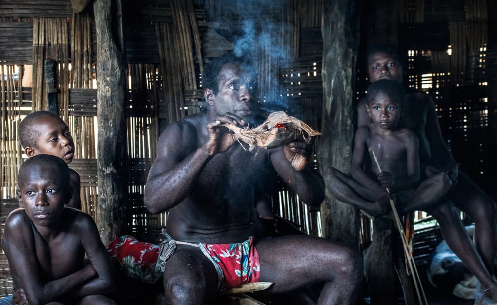 Indigenous Family Smoke Ritual by Joxe Inazio Kuesta Garmendia — canvas wall art