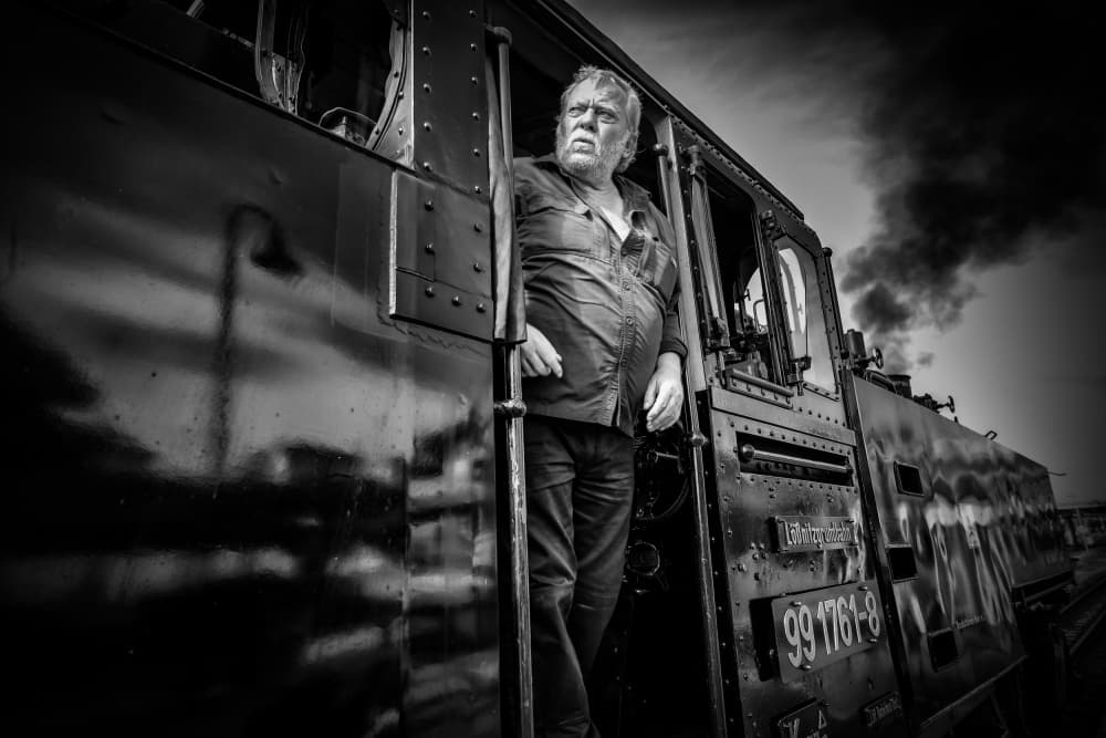 Rugged Steam Train Driver by Rudy Mareel — canvas wall art