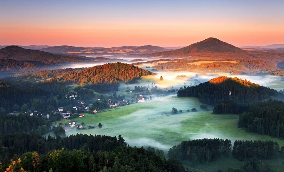 Misty Valley Sunrise by Tomas Sereda — canvas wall art
