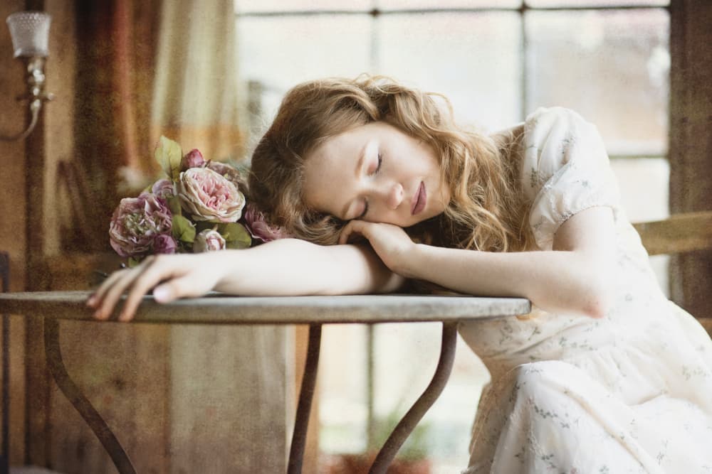 Sleeping Woman With Flowers by Christian Kurz — canvas wall art