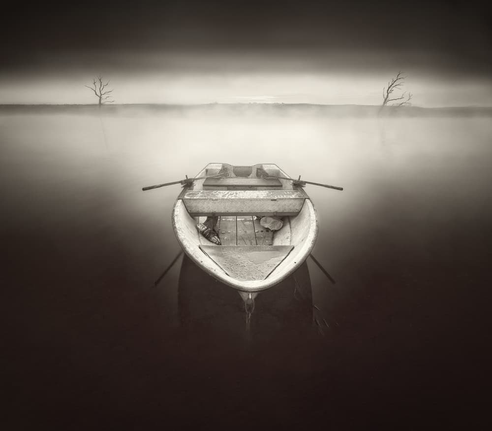 Lonely Boat In Fog by Manuel Ponce Luque — canvas wall art