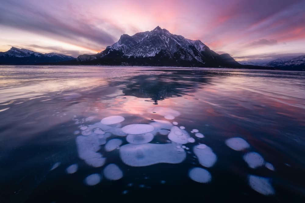 Purple Sky Ice Bubbles by Yongnan Li (李永男) — canvas wall art