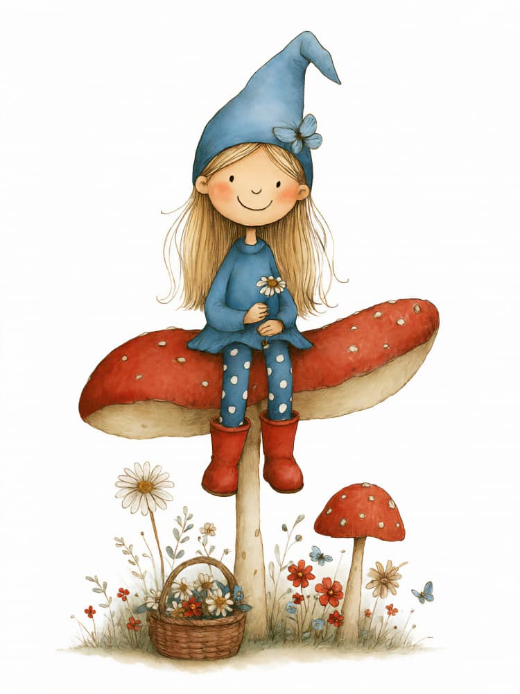 Whimsical Mushroom Girl by Annika Persson — canvas wall art