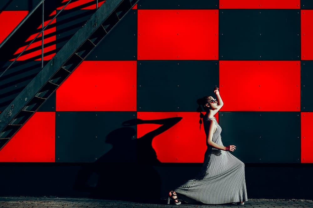 Woman Red Black Squares by Ruslan Bolgov — canvas wall art