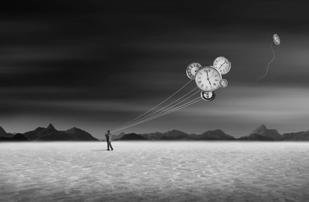 Man and Flying Clocks by Swarnendu Ghosh — canvas wall art