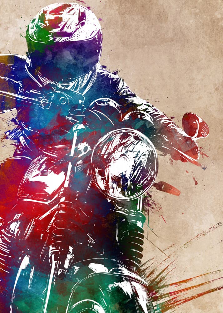Vibrant Motorcycle Rider by Justyna Jaszke — canvas wall art