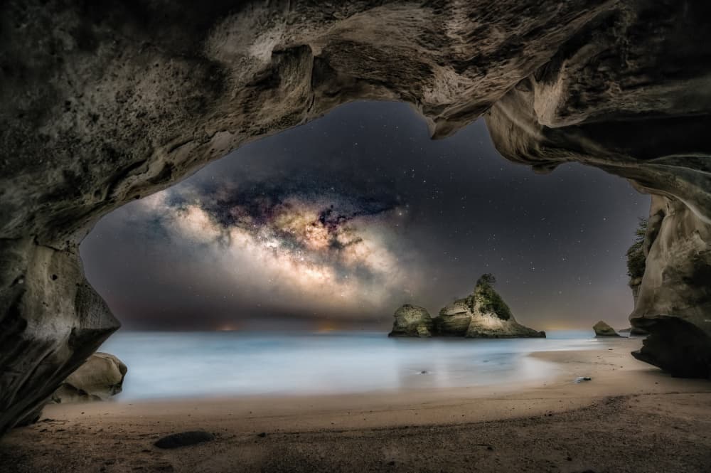 Starry Night Beach Cave by Daiki Suzuki — canvas wall art