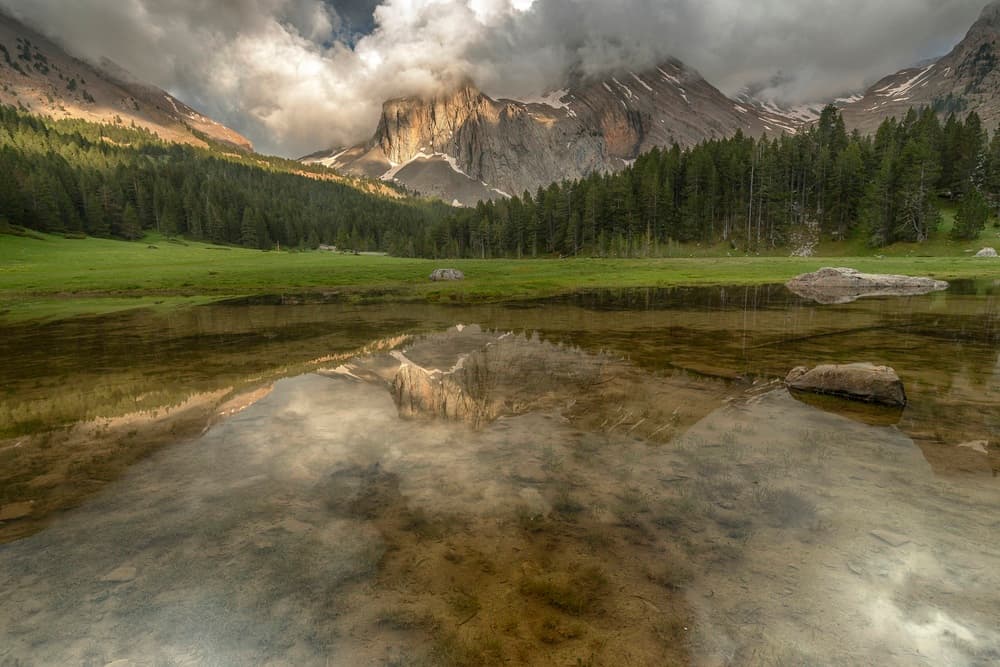 Dramatic Mountain Lake Reflection by TONY GORAN — canvas wall art