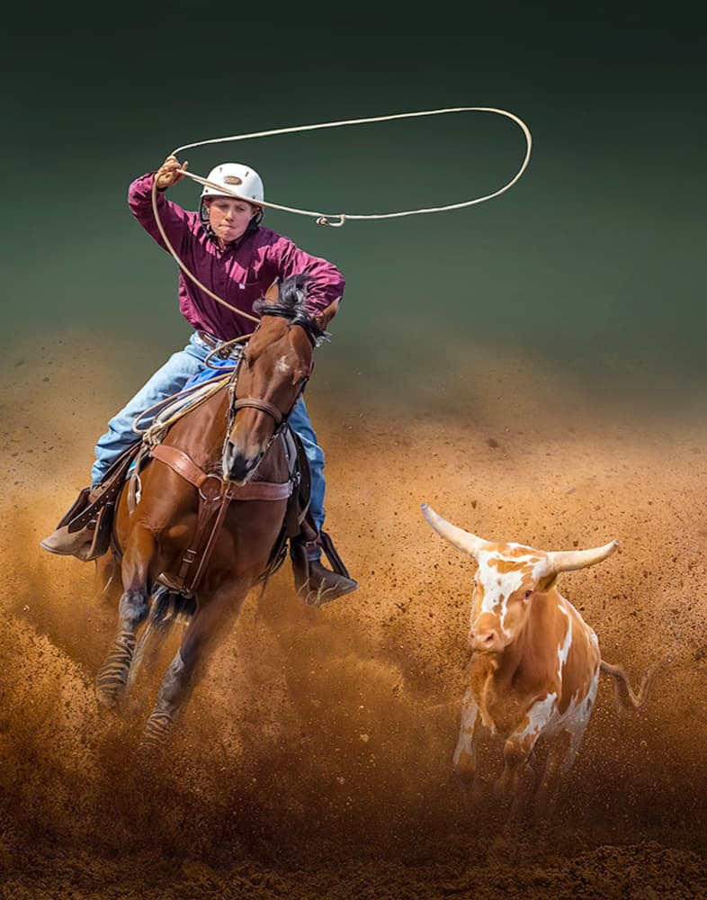 Dusty Rodeo Roping by Yun Thwaits — canvas wall art