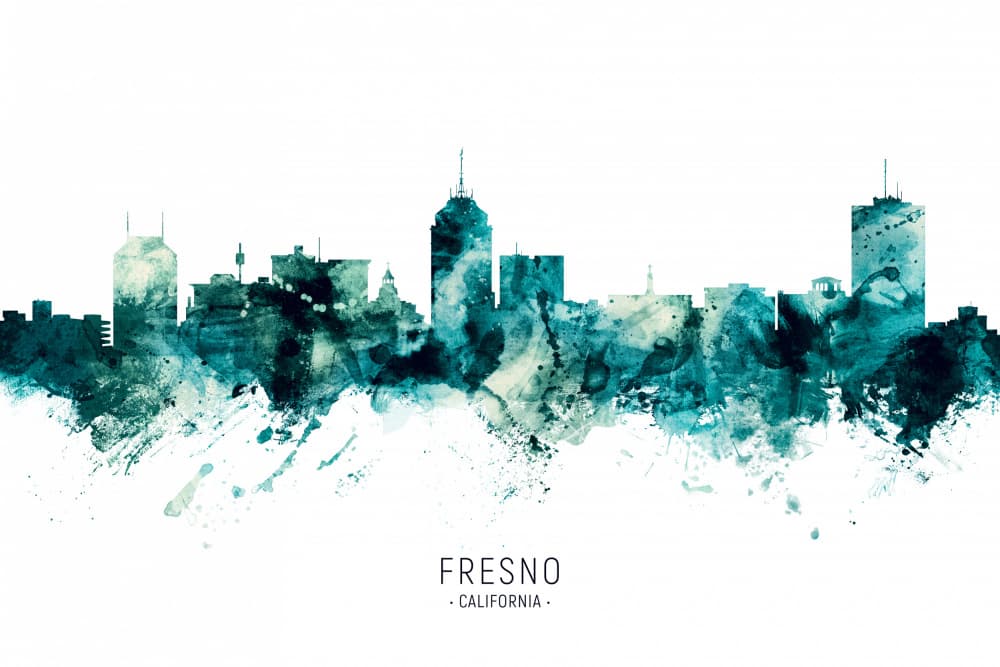 Fresno California Skyline by Michael Tompsett — canvas wall art