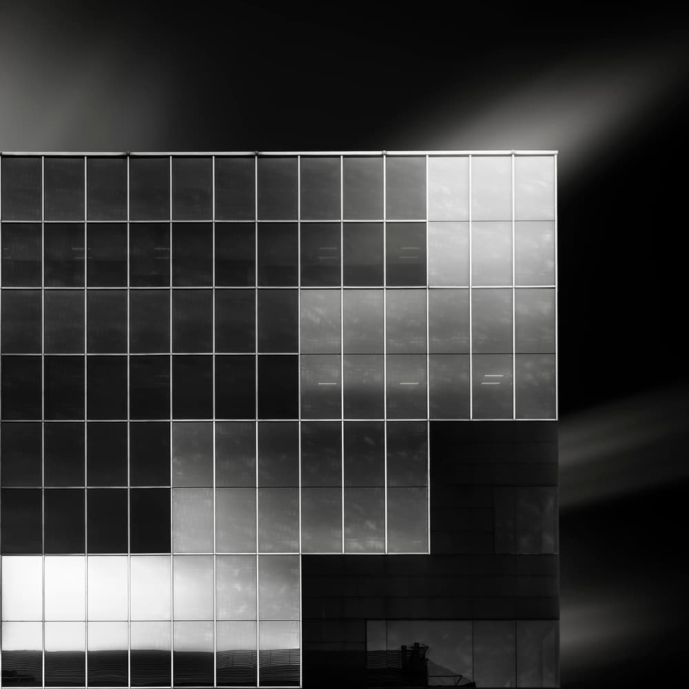 Geometric Glass Facade by Jorge Ruiz Dueso — canvas wall art