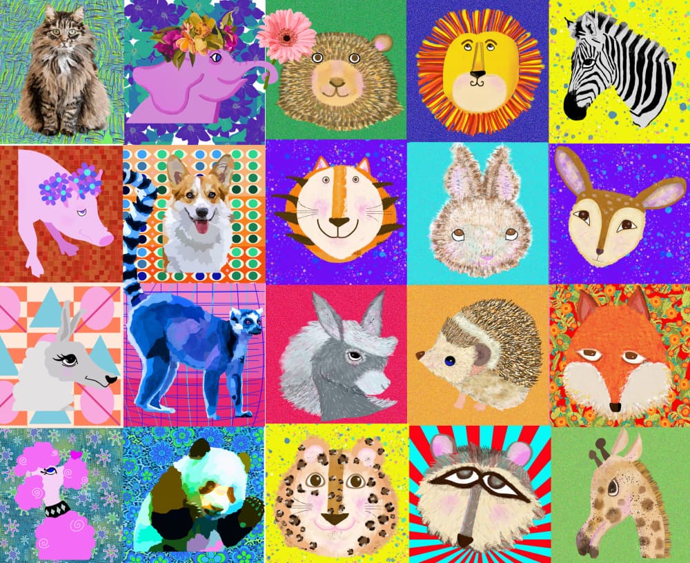 Colorful Whimsical Animal Portraits by Lynnda Rakos — canvas wall art
