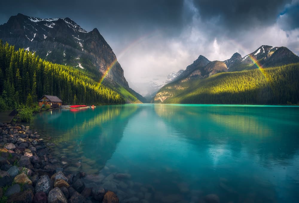 Turquoise Lake Rainbow by Cuma Cevik — canvas wall art