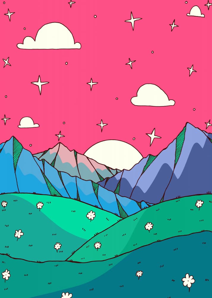 Pink Sky Starry Mountains by Stephen Wade — canvas wall art