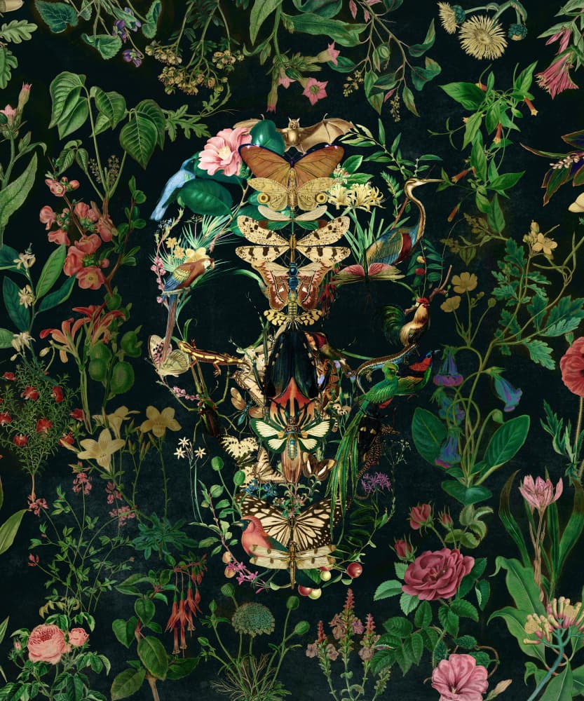 Dark Floral Skull by Ali Gulec — canvas wall art