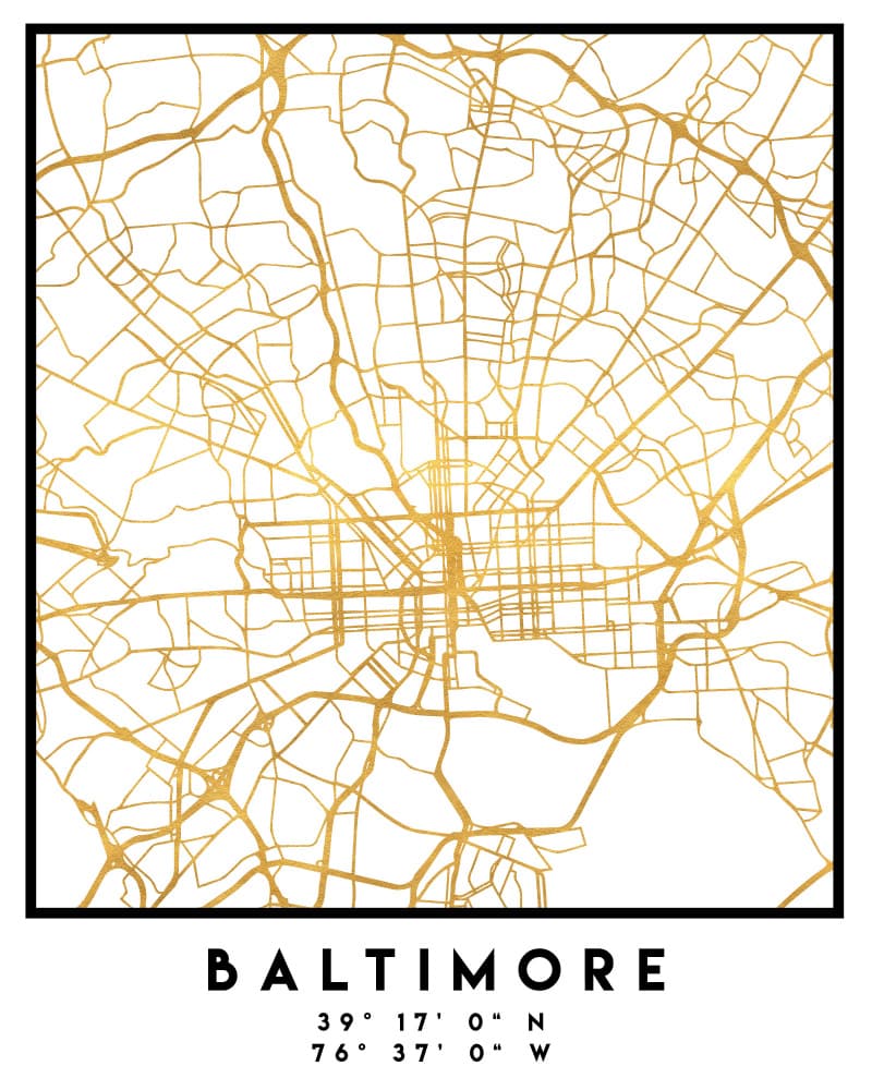 Baltimore Gold Map by Emiliano Deificus — canvas wall art