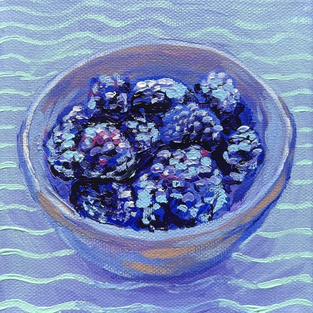 Vibrant Blackberries In Bowl by Pauline Wegman | Key and Sea Creative — canvas wall art